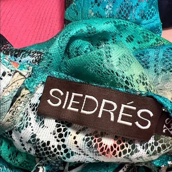 Siedres Butterfly Long Sleeve Semi Sheer Lace Top XS Green Blue - Picture 3 of 3